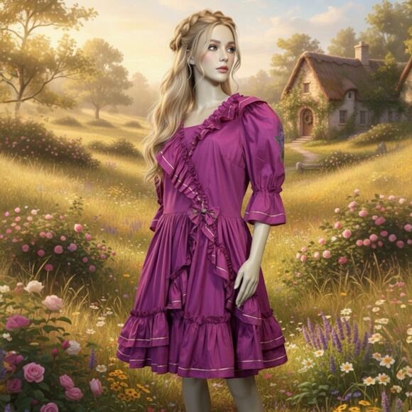 VTG Fancy Square Dance Dress Full Circle Skirt SZ 10 Rockabilly Fairy Victorian - Picture 2 of 16